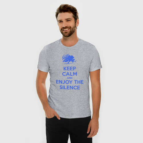 Мужская футболка хлопок Slim с принтом Keep calm and enjoy the silence, фото на моделе #1
