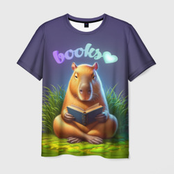 Мужская футболка 3D Капибара любит книги