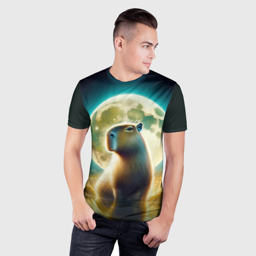 Мужская футболка 3D Slim Капибара под луной, цвет 3D печать - фото 3