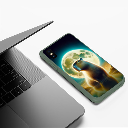 Чехол для iPhone XS Max матовый Капибара под луной, цвет темно-зеленый - фото 5