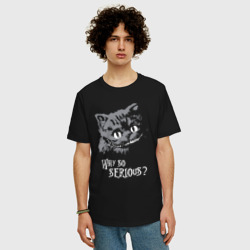 Мужская футболка хлопок Oversize Почему такой серьёзный кот - фото 2