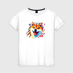 Счастливый пес Doge – Женская футболка хлопок с принтом купить со скидкой в -20%