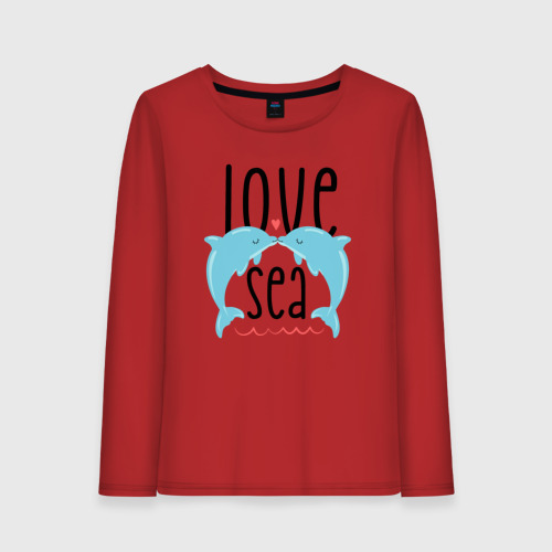Женский лонгслив хлопок с принтом Люблю море, вид спереди #2
