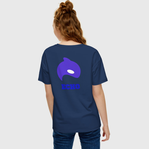 Женская футболка хлопок Oversize ECHO, цвет темно-синий - фото 4