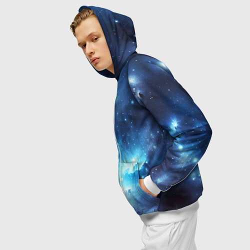 Мужская толстовка 3D на молнии Космический голубой пейзаж, цвет белый - фото 5