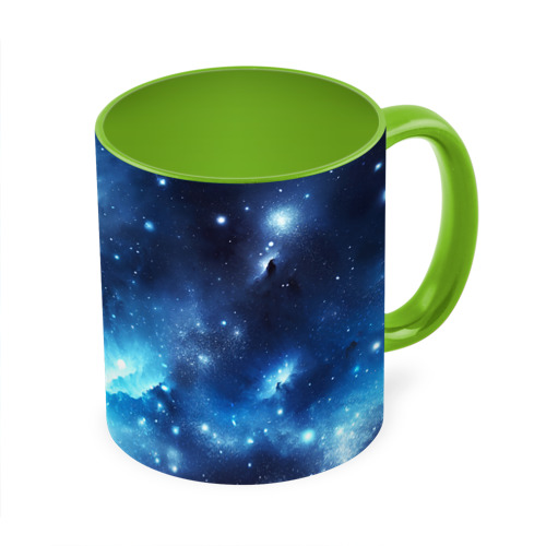 Кружка с полной запечаткой Космический голубой пейзаж, цвет белый + светло-зеленый - фото 3
