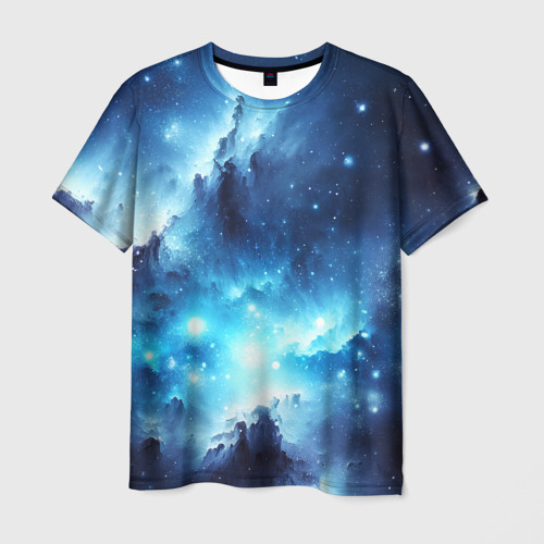 Мужская футболка с принтом Космический голубой пейзаж, вид спереди №1