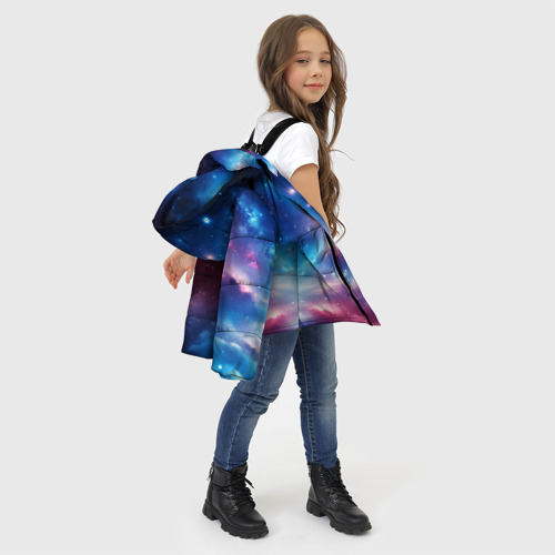 Зимняя куртка для девочек 3D с принтом Розово-голубой космический пейзаж, фото #4