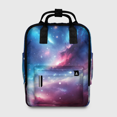 Женский рюкзак 3D с принтом Розово-голубой космический пейзаж, вид спереди #2