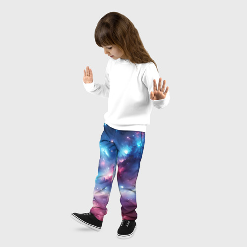 Детские брюки 3D с принтом Розово-голубой космический пейзаж, фото на моделе #1