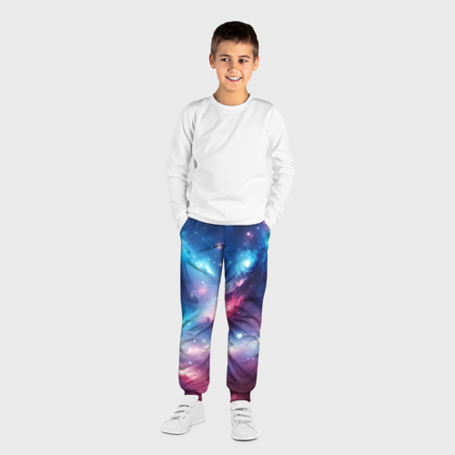 Детские брюки 3D с принтом Розово-голубой космический пейзаж, вид сбоку #3