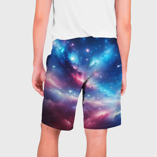 Мужские шорты 3D с принтом Розово-голубой космический пейзаж, вид сзади #1