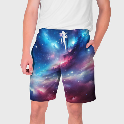 Мужские шорты 3D с принтом Розово-голубой космический пейзаж, вид спереди #2