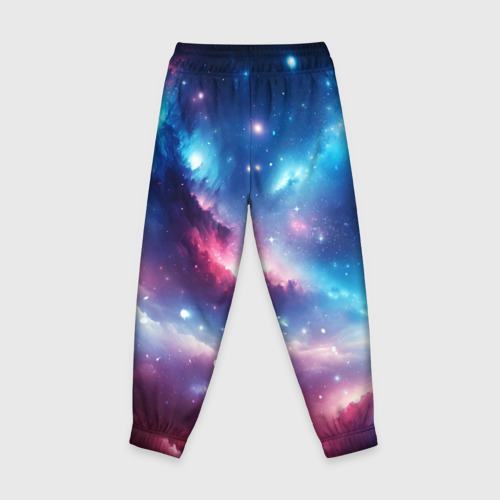 Детские брюки 3D с принтом Розово-голубой космический пейзаж, вид сзади #1