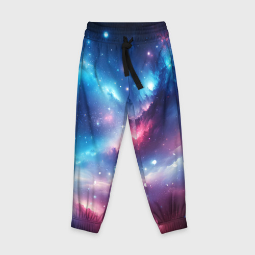 Детские брюки 3D с принтом Розово-голубой космический пейзаж, вид спереди #2