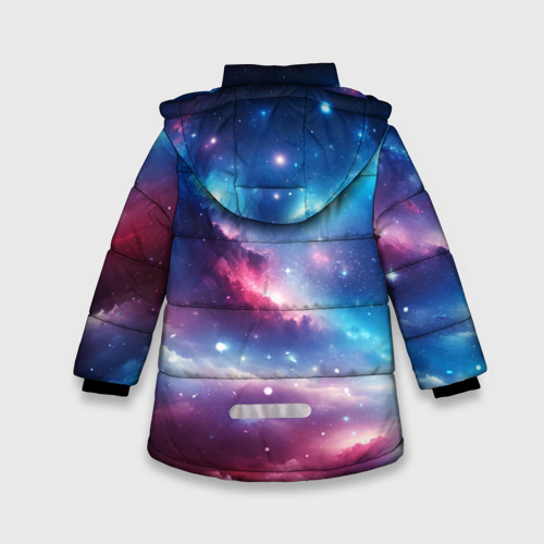 Зимняя куртка для девочек 3D с принтом Розово-голубой космический пейзаж, вид сзади #1
