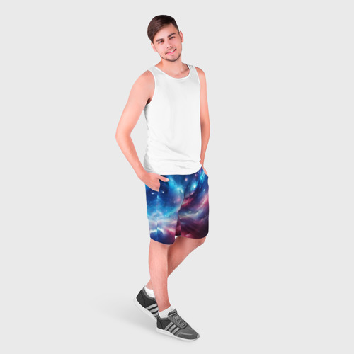 Мужские шорты 3D с принтом Розово-голубой космический пейзаж, фото на моделе #1