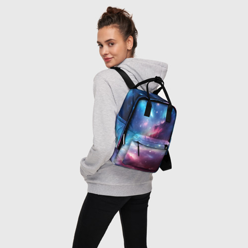 Женский рюкзак 3D с принтом Розово-голубой космический пейзаж, вид сбоку #3