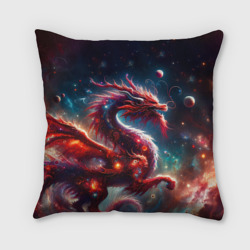Подушка с принтом Красный космический дракон для любого человека, вид сзади №1. Цвет основы: 3d (велсофт)