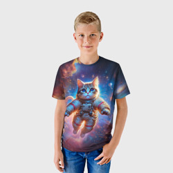 Детская футболка 3D Кот в скафандре на фоне космоса - фото 2