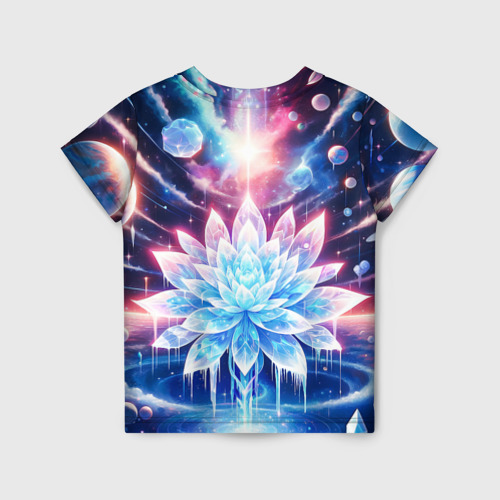 Детская футболка 3D с принтом Космический цветок из льда - эзотерический лотос, вид сзади #1