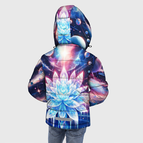 Зимняя куртка для мальчиков 3D с принтом Космический цветок из льда - эзотерический лотос, вид сзади #2