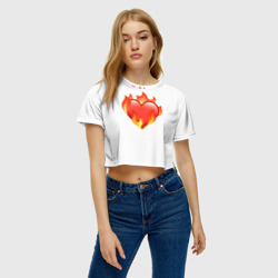 Женская футболка Crop-top 3D Сердце в огне эмодзи  - фото 2