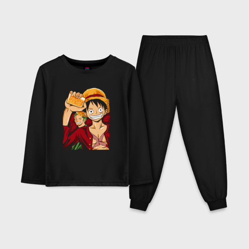 Детская пижама с лонгсливом хлопок с принтом One piece x fight club, вид спереди #2
