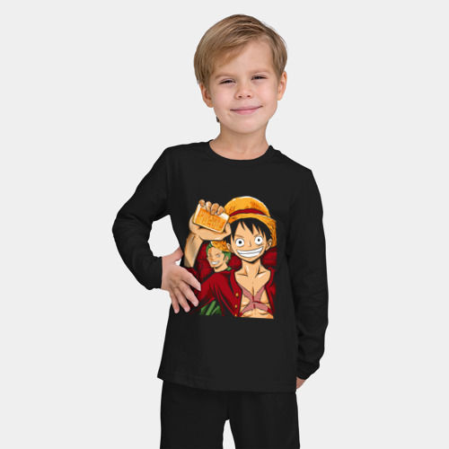 Детская пижама с лонгсливом хлопок с принтом One piece x fight club, фото на моделе #1