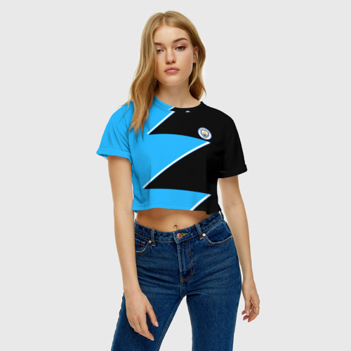 Женская футболка Crop-top 3D Manchester City geometry sport, цвет 3D печать - фото 3