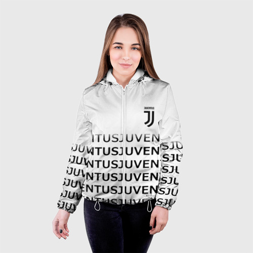 Женская куртка 3D Ювентус лого паттерн спорт, цвет белый - фото 3