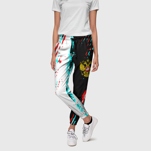 Женские брюки 3D с принтом Россия глитч краски текстура спорт, фото на моделе #1