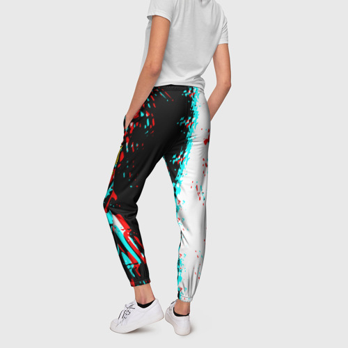 Женские брюки 3D с принтом Россия глитч краски текстура спорт, вид сзади #2