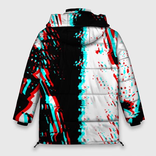 Женская зимняя куртка 3D с принтом Россия глитч краски текстура спорт, вид сзади #1