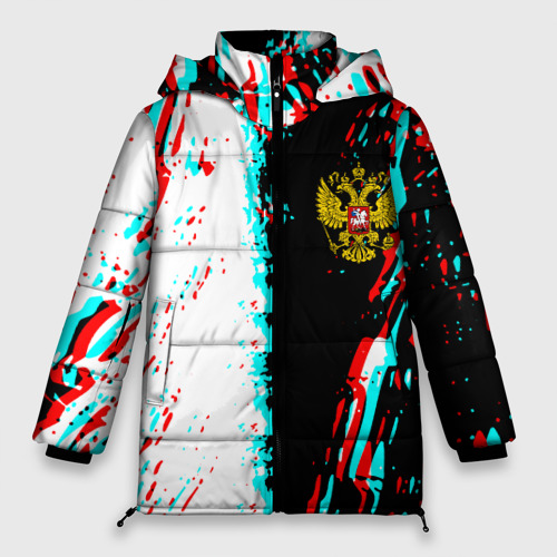 Женская зимняя куртка 3D с принтом Россия глитч краски текстура спорт, вид спереди #2