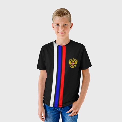 Детская футболка 3D Герб РФ триколор полосы, цвет 3D печать - фото 3