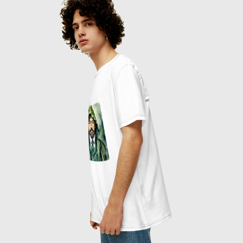 Мужская футболка хлопок Oversize с принтом Чехов в кигуруми крокодил, вид сбоку #3