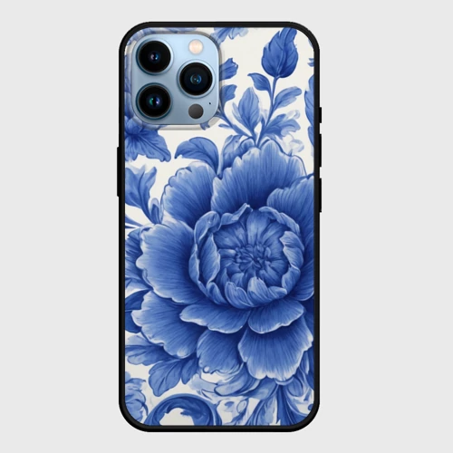Чехол для iPhone 14 Pro Max Синие цветы гжель