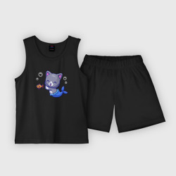Детская пижама с шортами хлопок Котёнок русалка