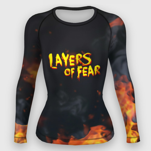 Женский рашгард 3D с принтом Layers of Fear огненный стиль хоррор, вид спереди #2