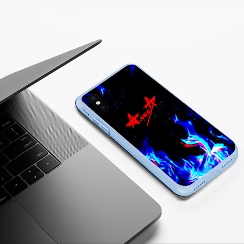 Чехол для iPhone XS Max матовый Алиса глитч огонь, цвет голубой - фото 5