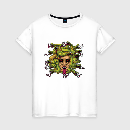 Женская футболка из хлопка с принтом Медуза Горгона змеи, вид спереди №1