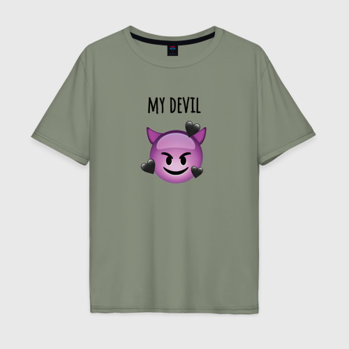 Мужская футболка хлопок Oversize Мой демон эмодзи, цвет авокадо