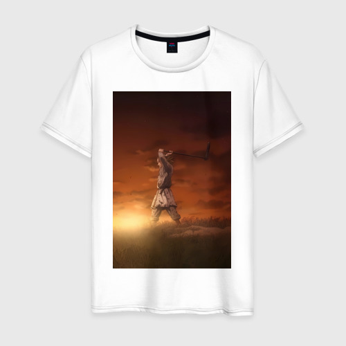 Мужская футболка из хлопка с принтом Сага о Винланде Торфинн возделывает поле, вид спереди №1