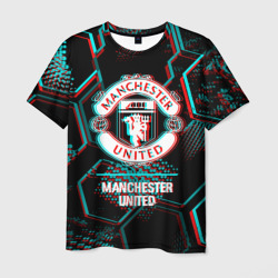 Мужская футболка 3D Manchester United FC в стиле glitch на темном фоне