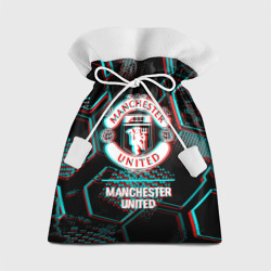 Подарочный 3D мешок Manchester United FC в стиле glitch на темном фоне