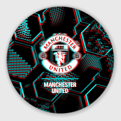 Круглый коврик для мышки Manchester United FC в стиле glitch на темном фоне