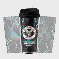 Термокружка-непроливайка Manchester United FC в стиле glitch на темном фоне - фото 2