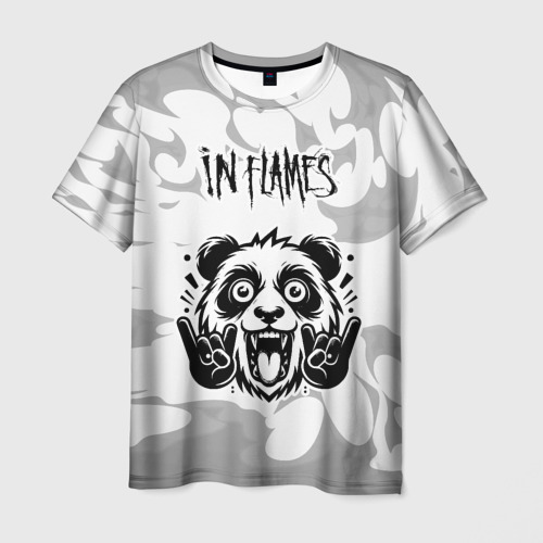 Мужская футболка 3D In Flames рок панда на светлом фоне, цвет 3D печать