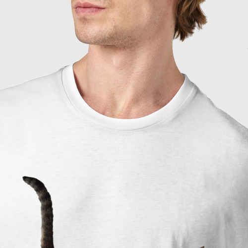 Мужская футболка хлопок Коричневый полосатый кот в прыжке, цвет белый - фото 6